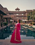 Radiant Fuchsia Pink Chinnon & Georgette Indo-Western Ensemble with Exquisite Embroidery