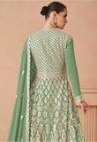 Elegant Green Georgette Embroidered Long Shirt with Skirt & Dupatta