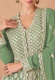 Elegant Green Georgette Embroidered Long Shirt with Skirt & Dupatta