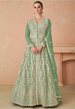 Elegant Green Georgette Embroidered Long Shirt with Skirt & Dupatta