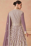 Elegant Lavender Georgette Embroidered Long Shirt with Skirt & Dupatta