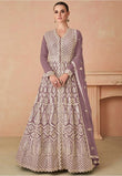 Elegant Lavender Georgette Embroidered Long Shirt with Skirt & Dupatta