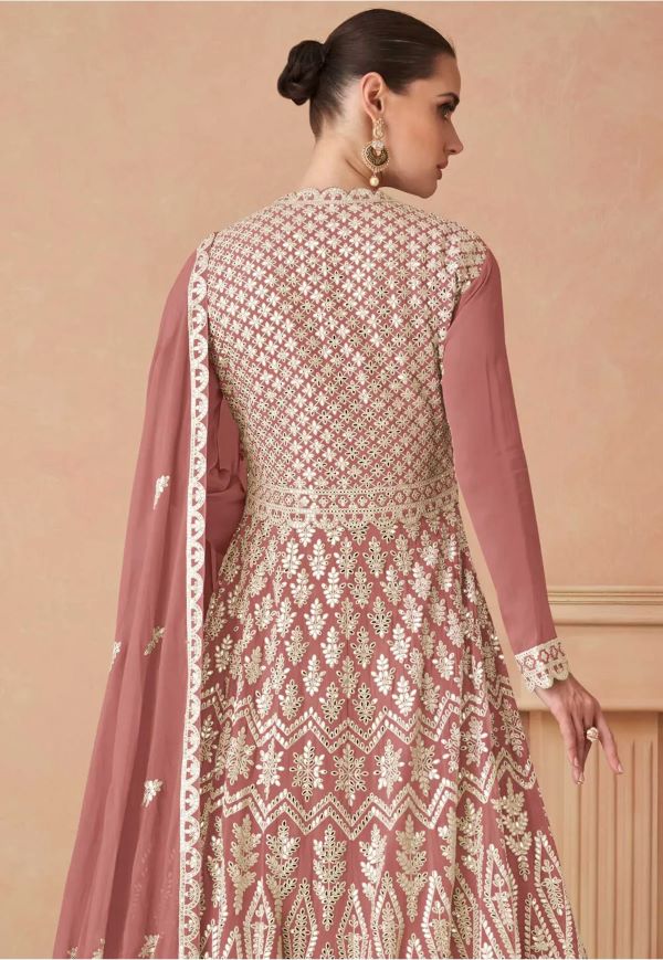 Elegant Lavender Georgette Embroidered Long Shirt with Skirt & Dupatta