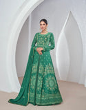 Exclusive Green Silk and Georgette Embroidered Anarkali Suit with Net Dupatta