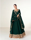 Luxurious Green Georgette Embroidered Long Dress with Dupatta – Size 42+2