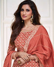 Elegant Chinnon Silk Embroidered Suit Set in Coral Orange – Size 42+2