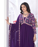 Regal Purple Georgette Embroidered Anarkali Suit