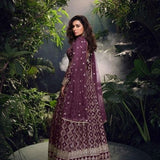 Regal Purple Embroidered Anarkali Gown with Dupatta – Pure Jacquard Silk