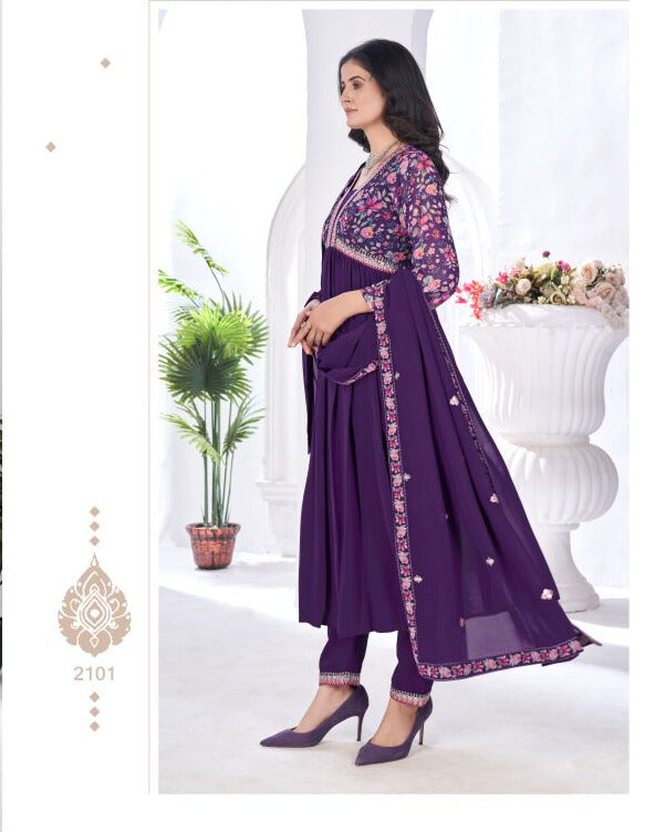 Regal Purple Georgette Embroidered Anarkali Suit