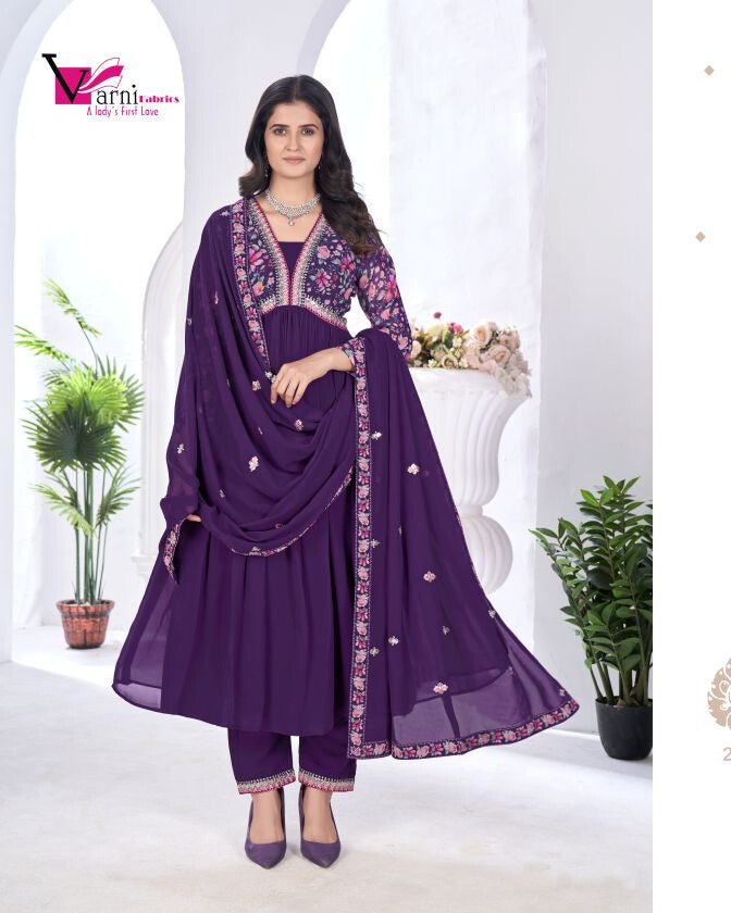 Regal Purple Georgette Embroidered Anarkali Suit