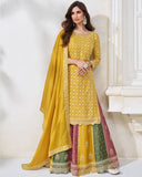 Radiant Yellow Chinnon Silk Embroidered Suit Set – Size 42+2