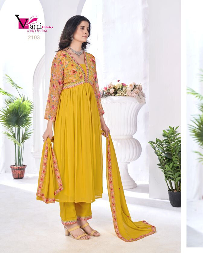 Sunshine Yellow Blooming Georgette Embroidered Suit