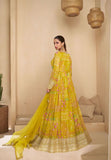 Yellow Floral Anarkali Dress with Embellished Border