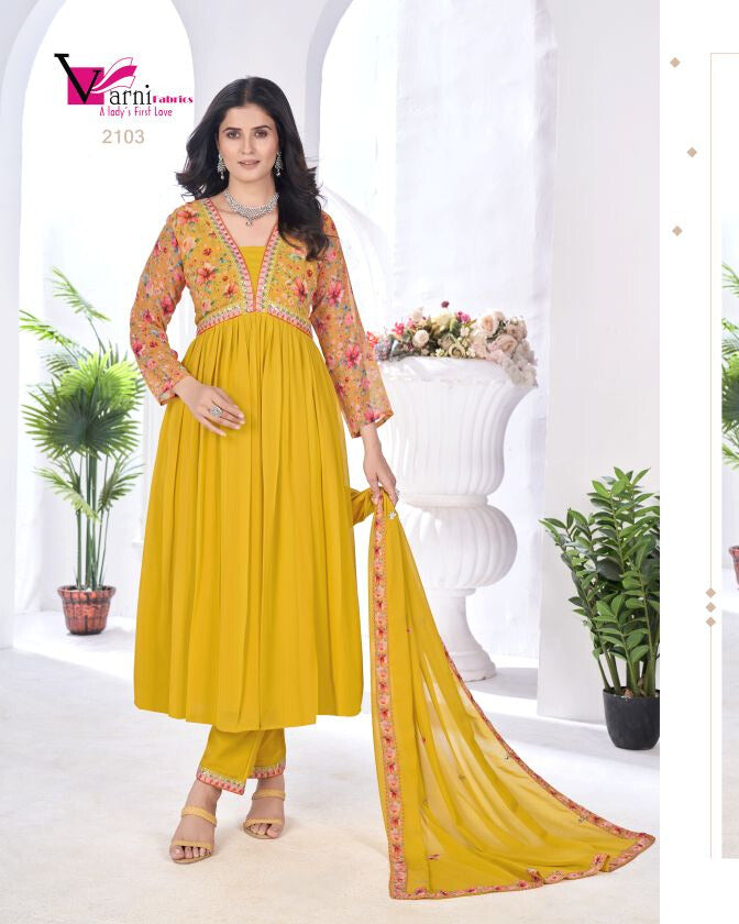 Sunshine Yellow Blooming Georgette Embroidered Suit