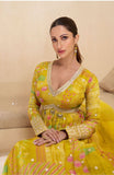 Yellow Floral Anarkali Dress with Embellished Border