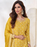 Radiant Yellow Chinnon Silk Embroidered Suit Set – Size 42+2